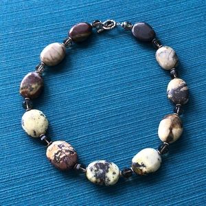 Natural stone, clear bead and silver necklace